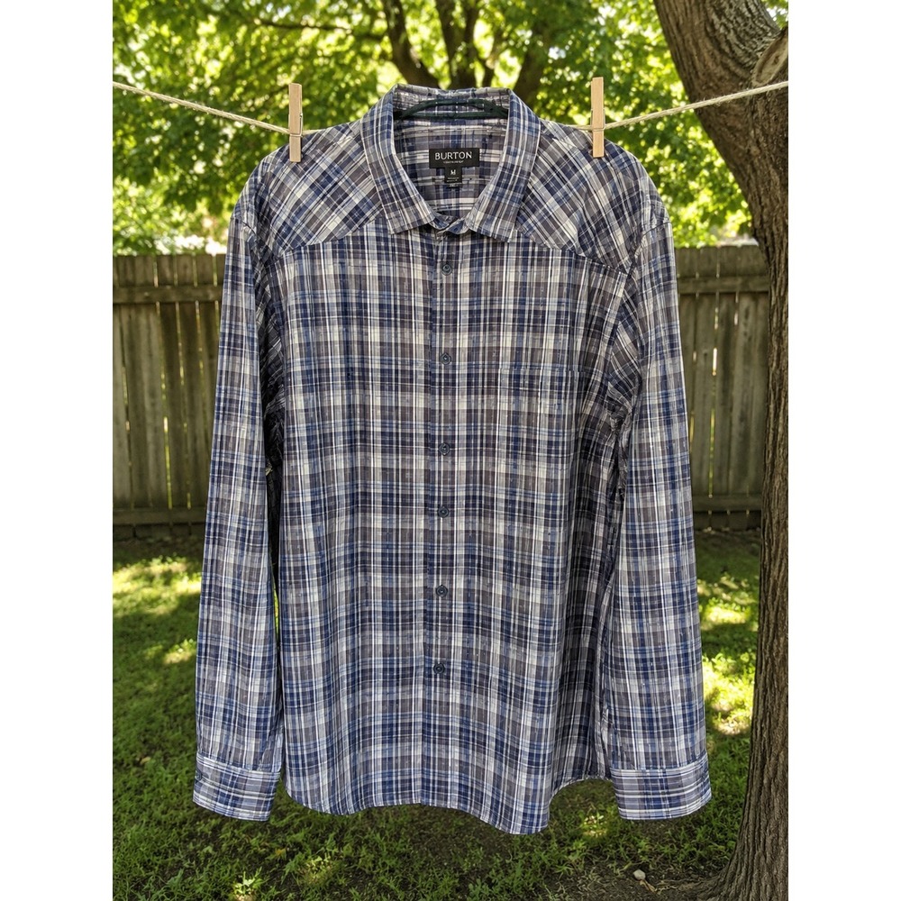 Banana Republic Slim‎ Fit Plaid Button Front Shirt Men's XL Gray Purple